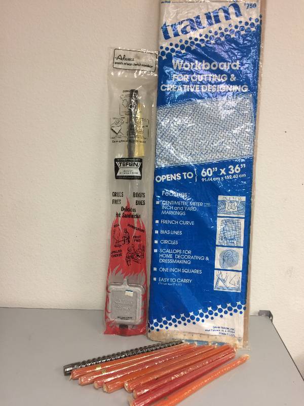 lot 40 image: Vintage Work-board, Sandwich Maker and Candles