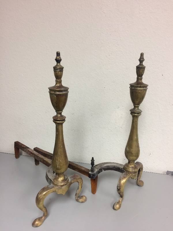 Antique Brass Metal Andirons Fireplace Inserts Antique Vintage