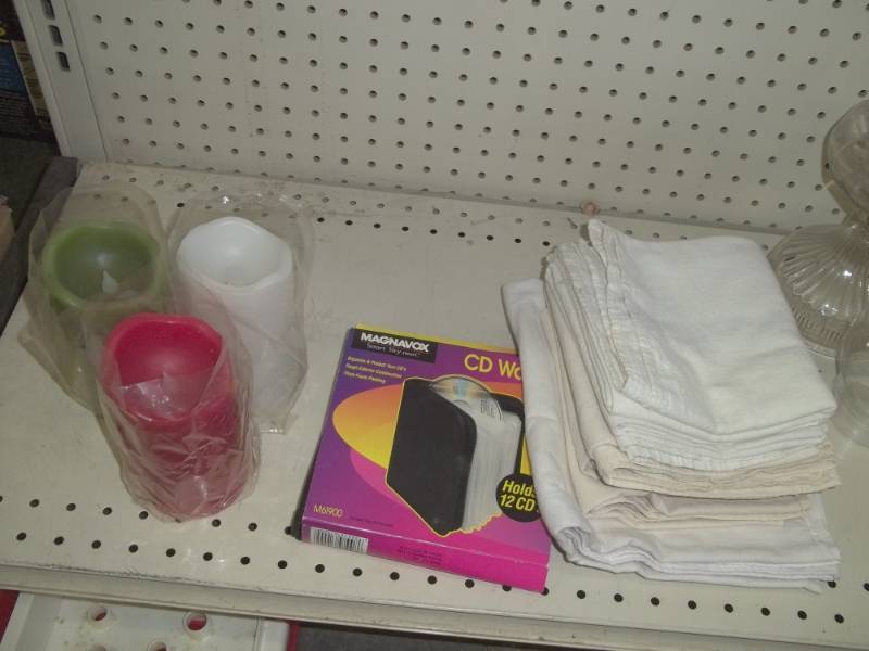 CD Wallet, Flour Dish Towels and 3 battery operated candles
