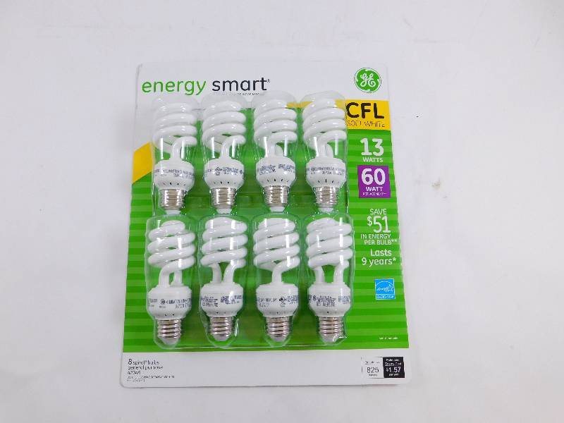 New 8 Spiral Energy Smart CFL Soft White 13 Watt Light Bulbs