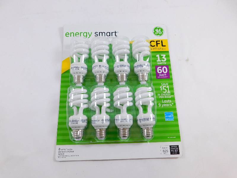 New 8 Spiral Energy Smart CFL Soft White 13 Watt Light Bulbs