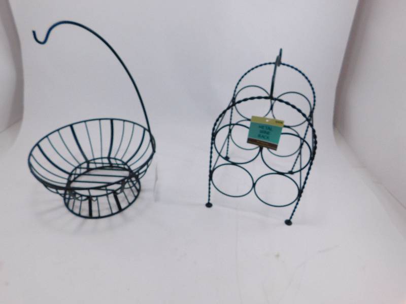 Metal Wine Rack and Metal Fruit Bowl wBanana Hanger