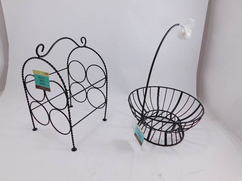 Metal Wine Rack and Metal Fruit Bowl wBanana Hanger