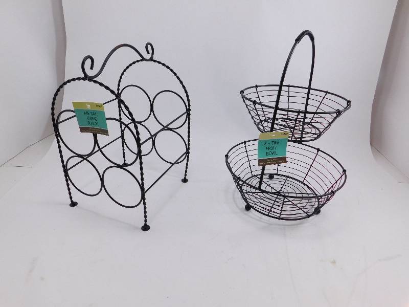 Metal Wine Rack and Metal Fruit Bowl wBanana Hanger