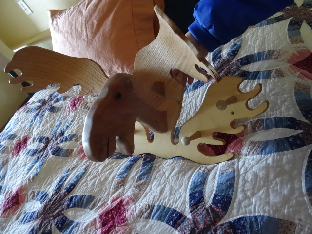 Wood moose coat rack. Wall mount