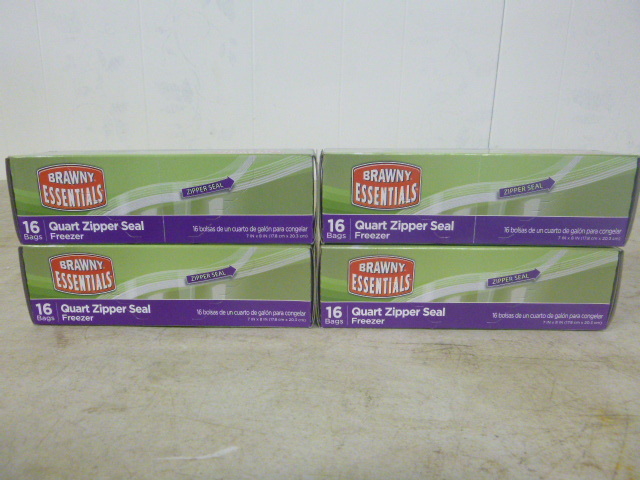 4 Boxes of Brawny Essentials Quart Zipper Seal Freezer Bags