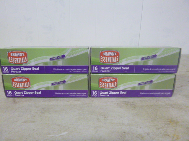 4 Boxes of Brawny Essentials Quart Zipper Seal Freezer Bags