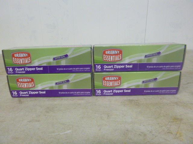 4 Boxes of Brawny Essentials Quart Zipper Seal Freezer Bags