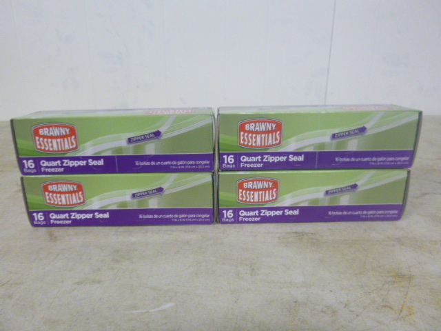 4 Boxes of Brawny Essentials Quart Zipper Seal Freezer Bags