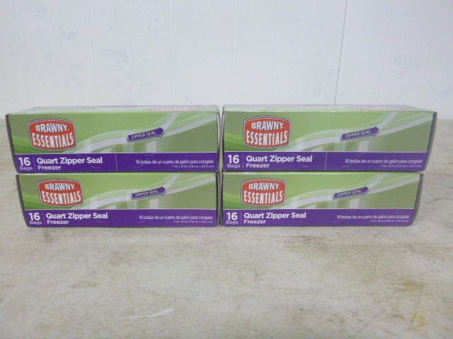 4 Boxes of Brawny Essentials Quart Zipper Seal Freezer Bags