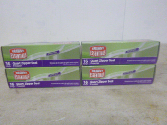 4 Boxes of Brawny Essentials Quart Zipper Seal Freezer Bags