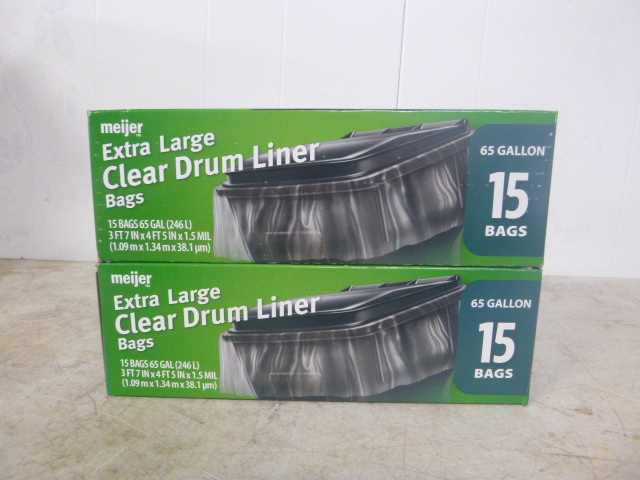 2 Boxes of Meijer Extra Large Clear 65 Gallon Drum Liners