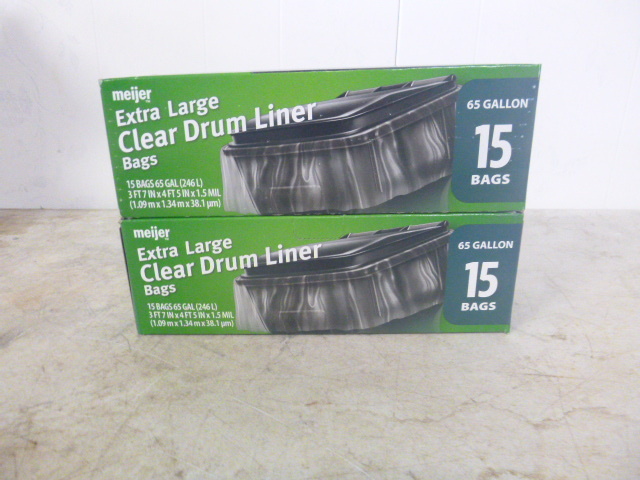 2 Boxes of Meijer Extra Large Clear 65 Gallon Drum Liners