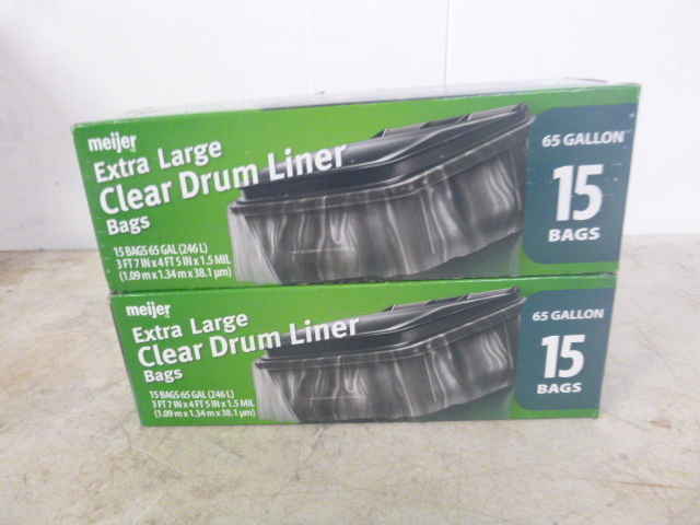 2 Boxes of Meijer Extra Large Clear 65 Gallon Drum Liners