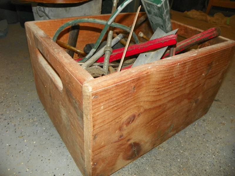 lot 82 image: Wooden box crate of small tools
