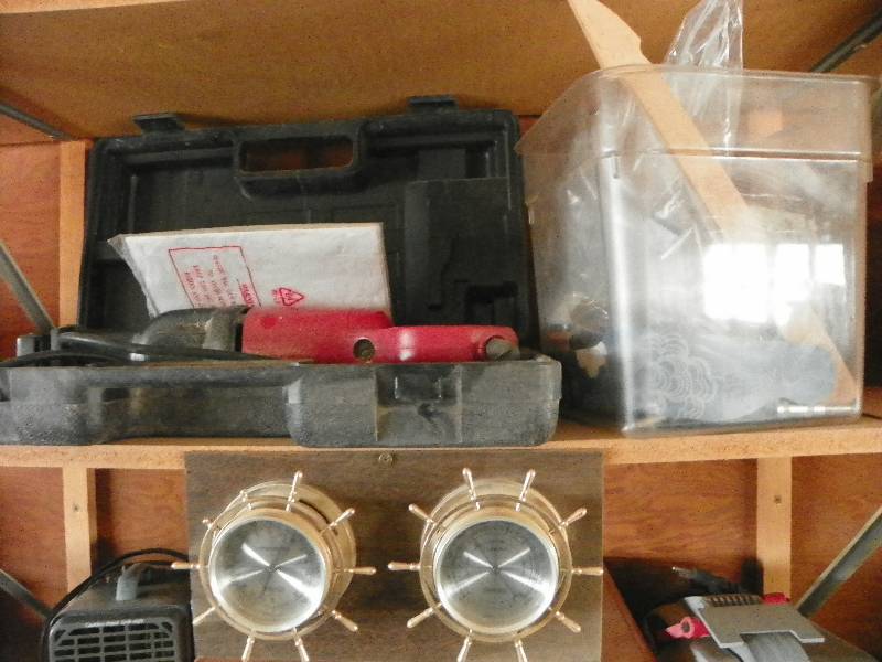 lot 90 image: Tool Shop cut off saw, and other misc on shelf.