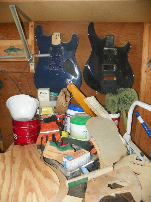 lot 95 image: Guitar face and back cut outs and other items