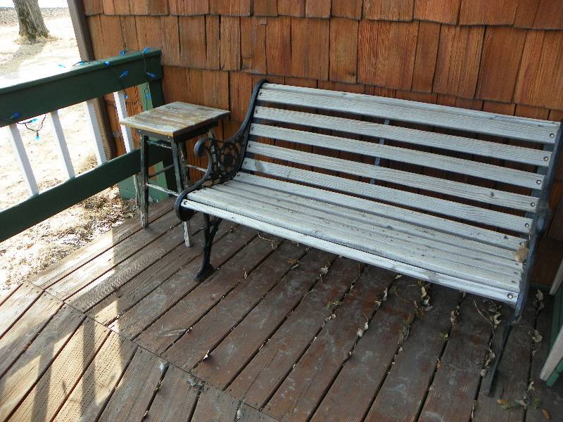lot 194 image: Metal and wood bench and side table