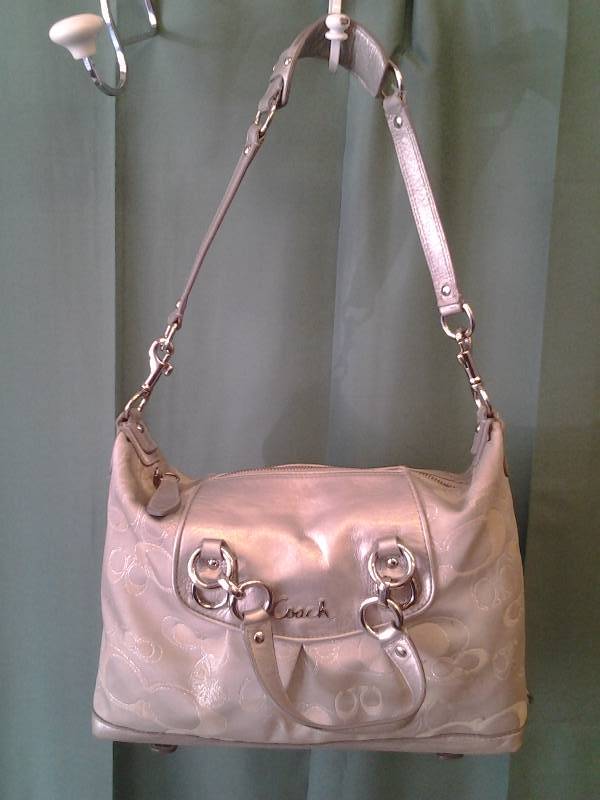 Genuine Coach Silver Metallic Signature Handbag