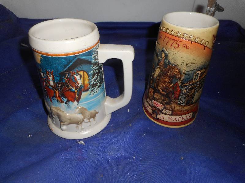 COLLECTIBLE BUDWEISER AND MILLER MUG