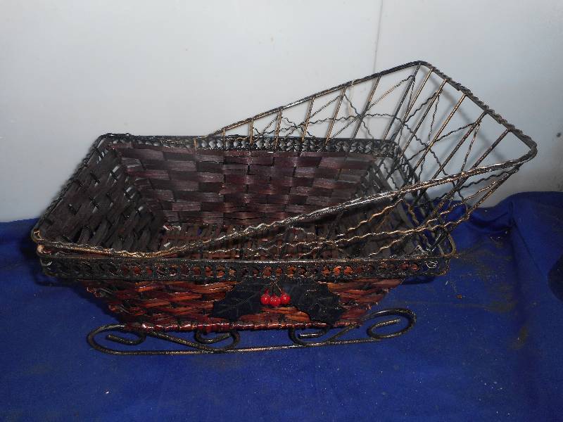 ANTIQUE METAL AND WICKER SLEIGH