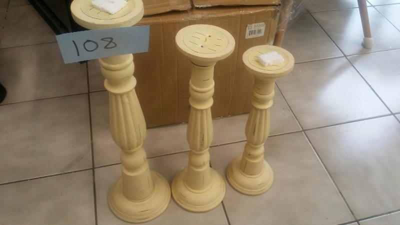 lot 108 image: 3pc Distressed Creme Candle Holders