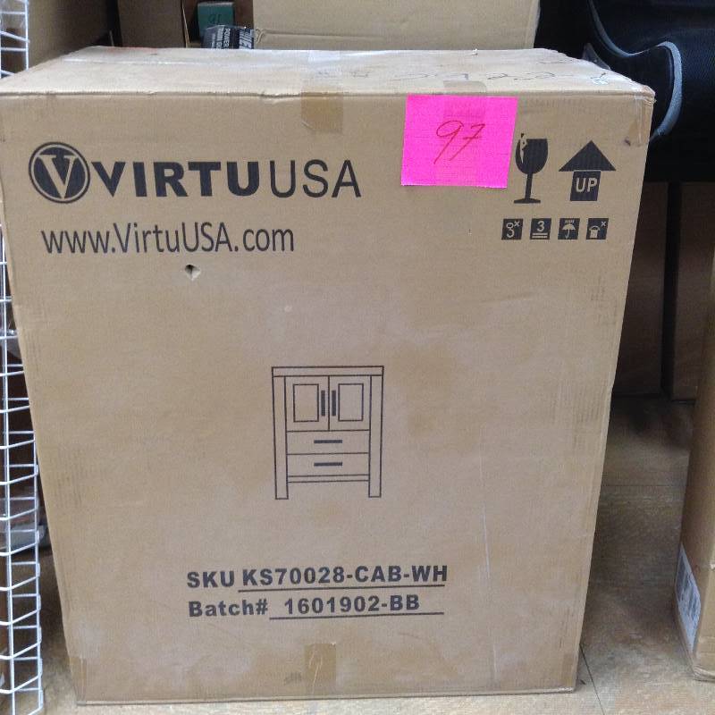 lot 97 image: Dior 28 in. Vanity Cabinet in White Overall cabinet dimensions 27.5 in. W x 18.1 in. D x 32.7 in. H Model KS-70028-CAB-WH New