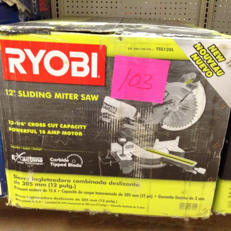 lot 103 image: Ryobi 12 Sliding Miter Saw slightly use in like new condition