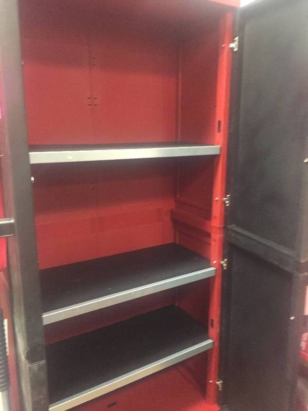 lot 119 image: Craftman Plastic Multi-Purpose Tall Cabinet - 3 shelves only- lightweight - has small damage in back see pictures