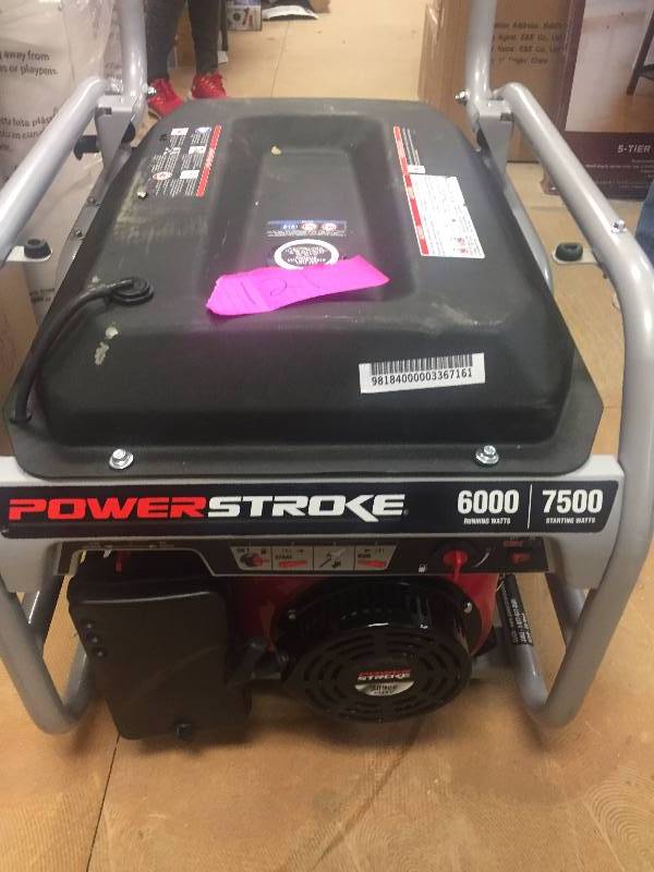 lot 121 image: Power Stroke 6,000-Watt Gasoline Powered Portable Generator in like new condition