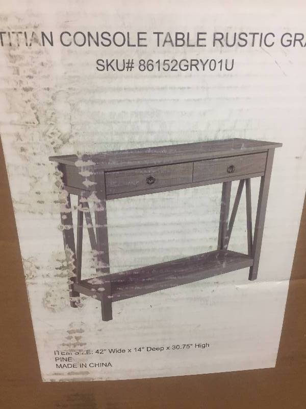 lot 123 image: Linon Home Dcor Console Table in Rustic Gray Never used