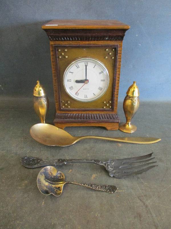 Table clock and vintage Flateware