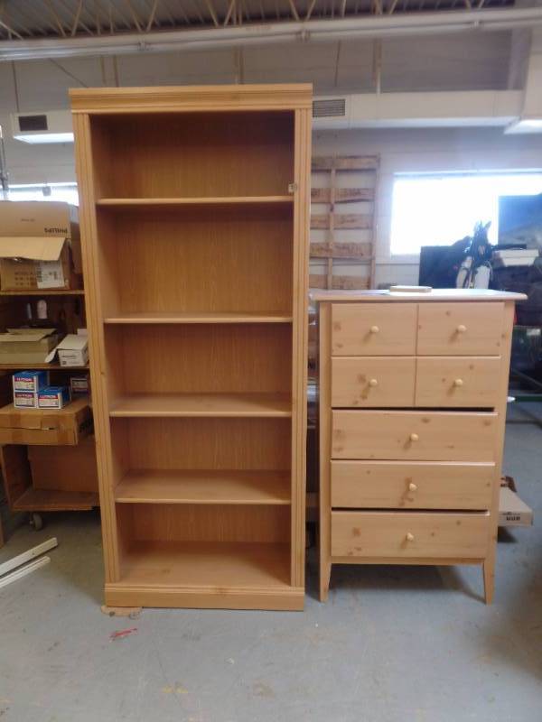 CHEST OF DRAWERS AND BOOKCASE