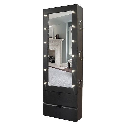 Over The Door Mirror Jewelry Armoire Lighted Marquee Box Storage