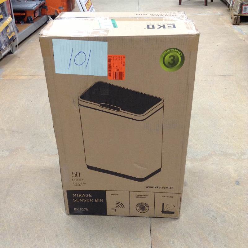 EKO 13 Gal. Mirage Indoor Sensor Trash Can in Stainless never used