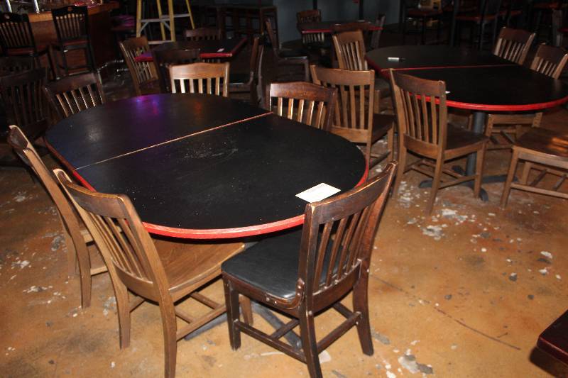 lot 217 image: Lot of (2) Oval Wood Dining Table w 6-Chairs Per Table