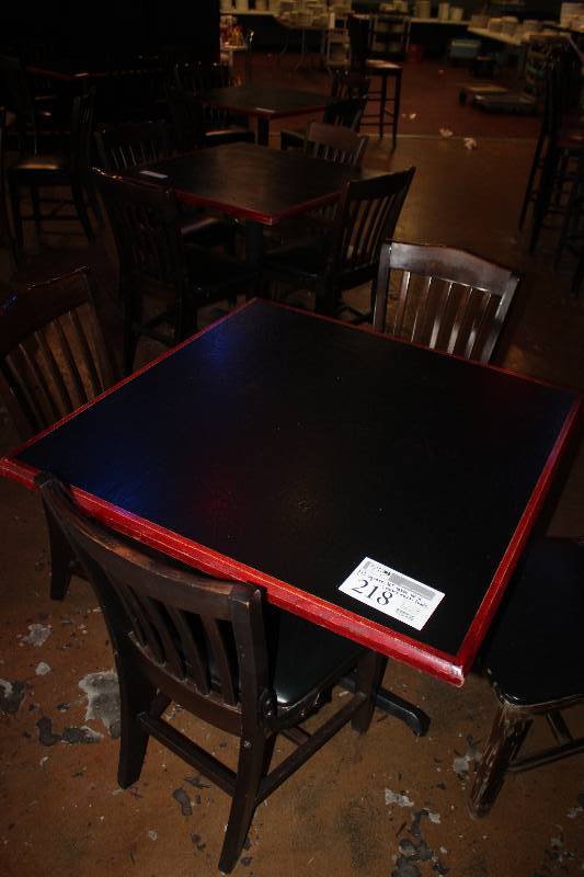 lot 218 image: Lot of (4) Square 36in. Wood Dining Table w 4-Chairs Per Table
