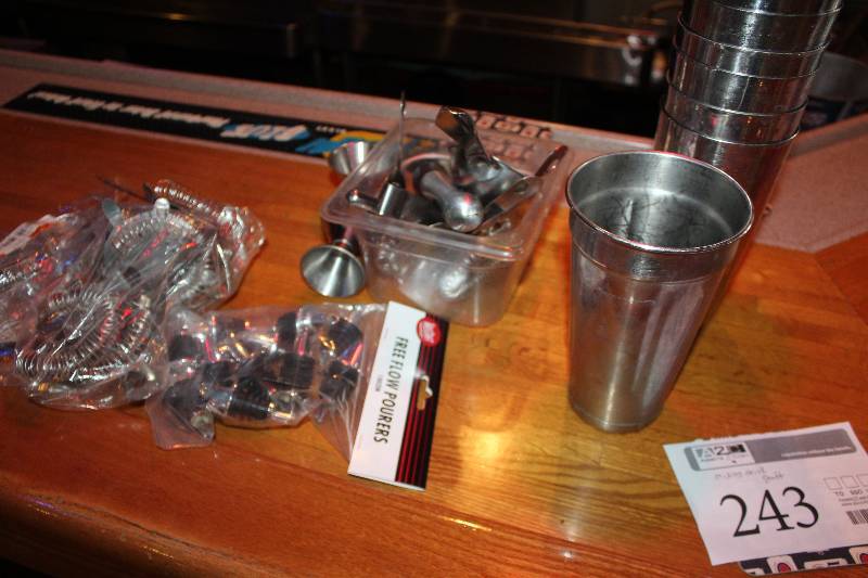 lot 243 image: Bartending Drink Mix Equipment Includes Pourers, Strainers, And More
