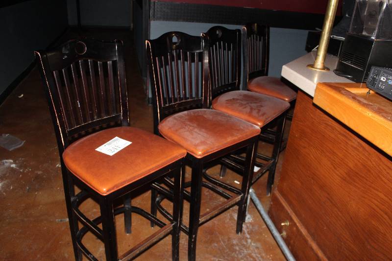 lot 241 image: Lot of (4) Brown High-back Bar Stools