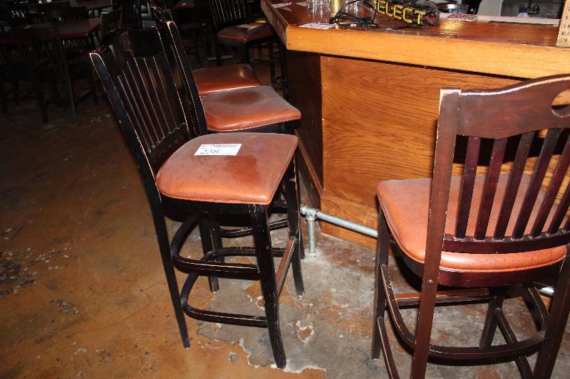 lot 238 image: Lot of (4) Brown High-back Bar Stools
