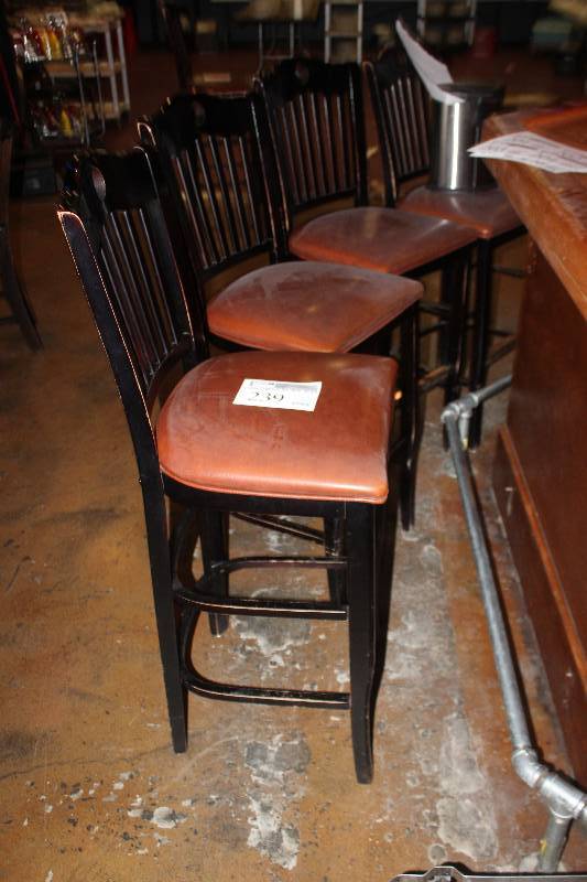lot 239 image: Lot of (4) Brown High-back Bar Stools