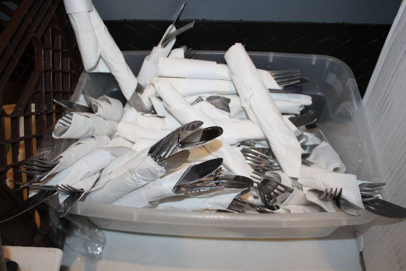 lot 506 image: Lot of (Approximately 50) Wrapped Sets of Silverware
