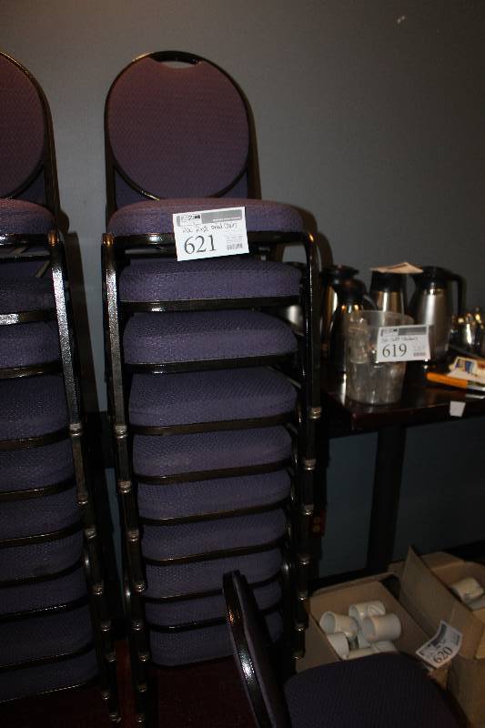 lot 621 image: Lot of (10) Stackable Padded Metal Chairs