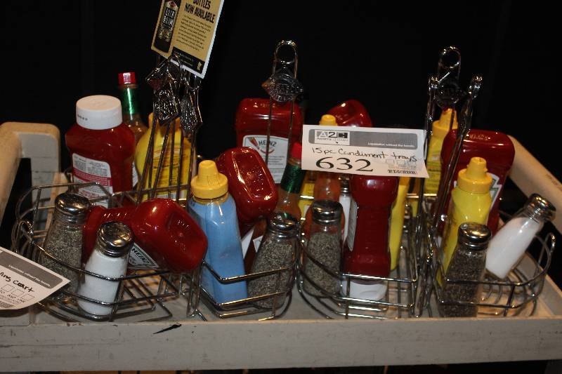 lot 632 image: Lot of (15) Commercial Condiments w Trays