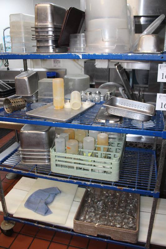 lot 165 image: Bins, Cutting Boards, Water Goblets, And More