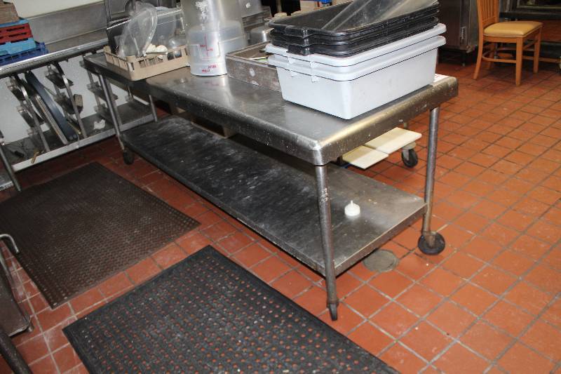 lot 161 image: NSF 4-Wheel Prep Table w Shelf