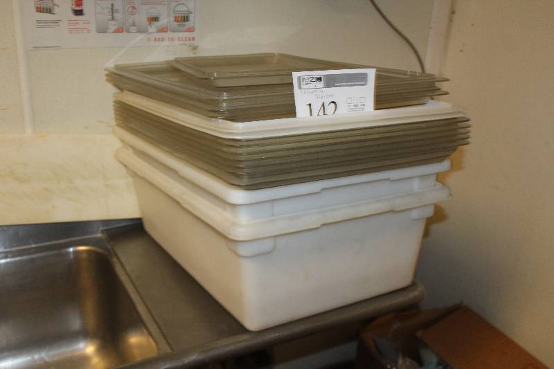 lot 142 image: Lot of (7) Plastic Bins w Lids