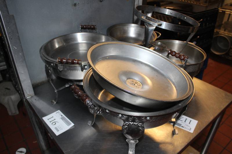 lot 116 image: Lot of (4) Commercial Stainless Steel Round Chafer Dishes