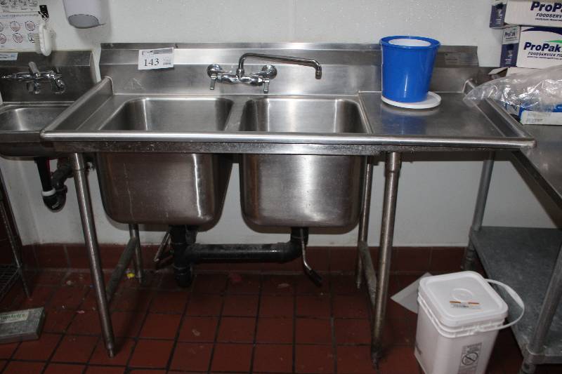 lot 143 image: NSF Commercial Stainless Steel 2-Basin Sink w Fixtures
