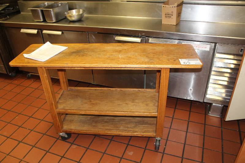 lot 65 image: Wood 4-Wheel Prep Table